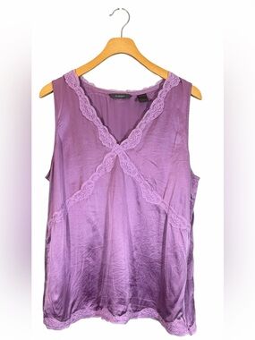 Y2K Vintage Liz Claiborne Silk Lace-Trim V-Neck Camisole Size 14 Lavender Fairy